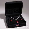 PJ-110 - Maroon Natural Stone Rain Drop Diamonds Silver - Jewelry Set Of 2