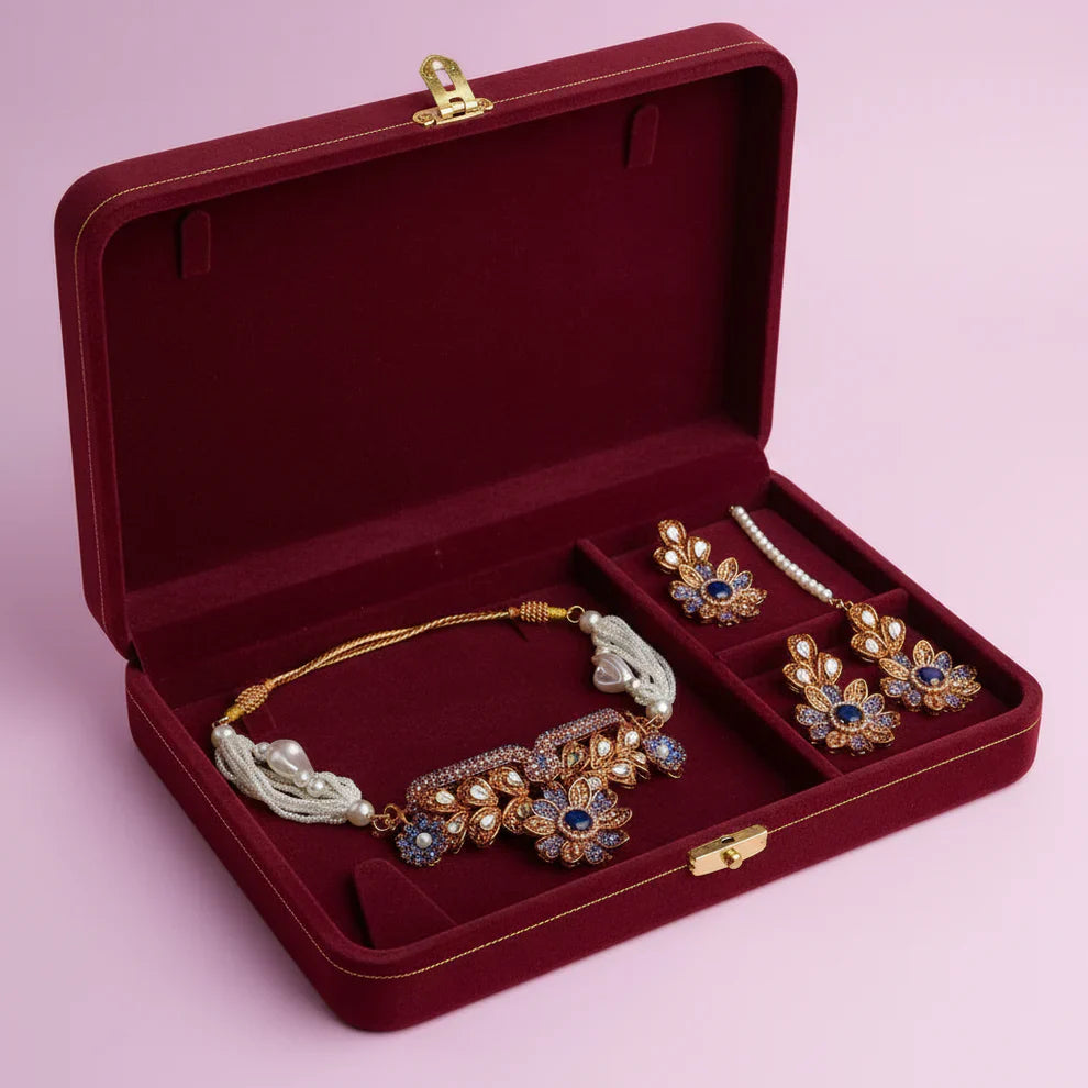 PJ-118 - Blue Diamonds Flower Mala Set