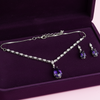 PJ-138 - Crystal Purple Natural Stone Rain Drop Diamonds Silver - Jewelry Set Of 2