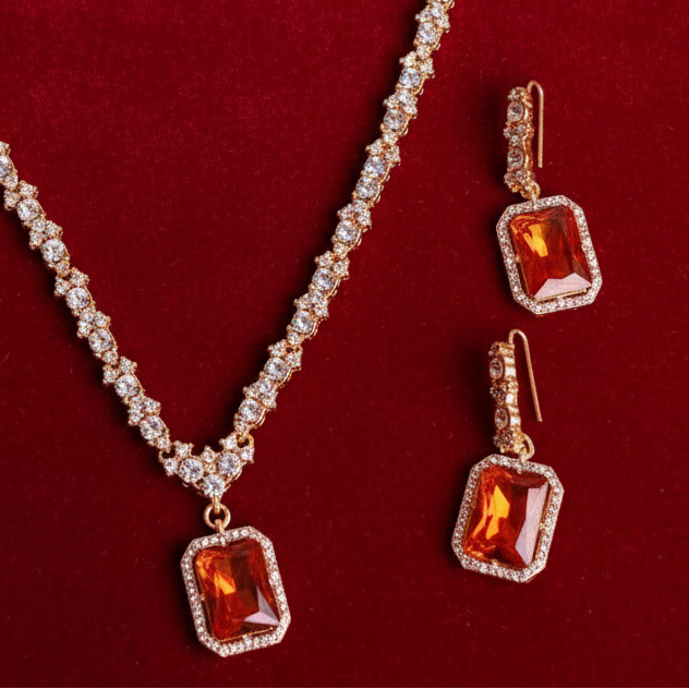 PJ-108 - Champagne Diamonds Gold - Jewelry Set Of 3