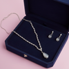 PJ-137 - Mate White Natural Stone Rain Drop Diamonds Silver - Jewelry Set Of 2