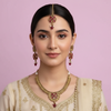 PJ-124 - Premium Gold Flowers Maroon & Pink Diamonds - Jewelry Set