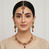 PJ-121 - Premium Gold Pearl & Flowers Maroon Diamonds - Jewelry Set