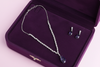PJ-139 - Crystal Purple Natural Stone Square Diamonds Silver - Jewelry Set Of 2