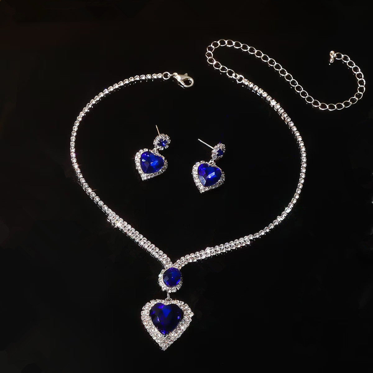 UNI-11948 - Blue Heart Diamonds Silver - Jewelry Set