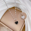 SS-12074 - Black & White Diamond Heart Double Side Silver - Necklace