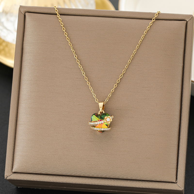 SS-11885 - Crystal Multi Heart Diamond Gold - Necklace