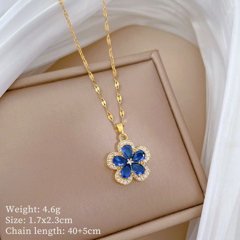 SS-12069 - Luxury Blue Diamond Flower Gold - Necklace