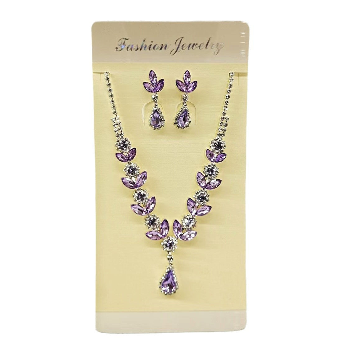 UNI-11954 - Purple Diamond Leaves Silver - Jewelry Set