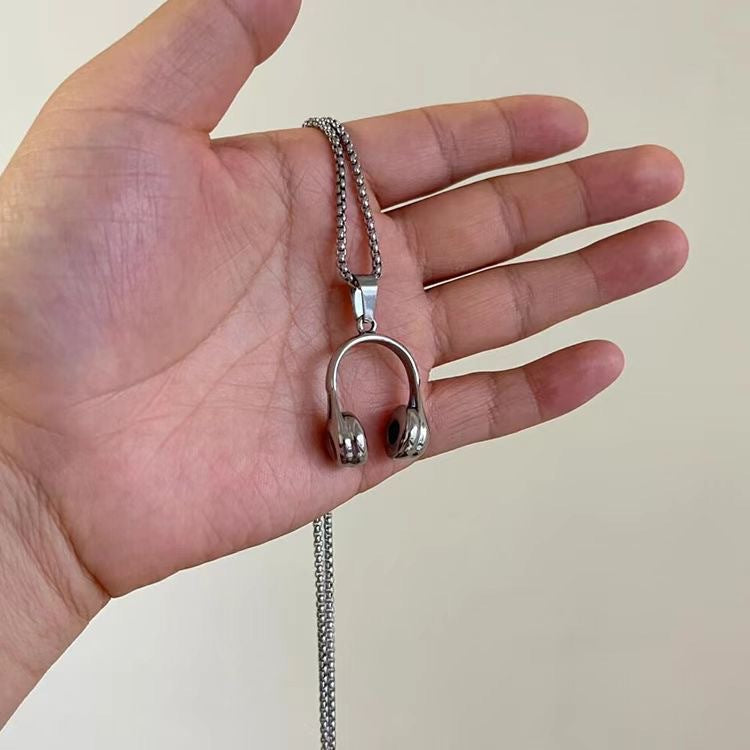UNI-11984 - Music Headphone Silver - Necklace