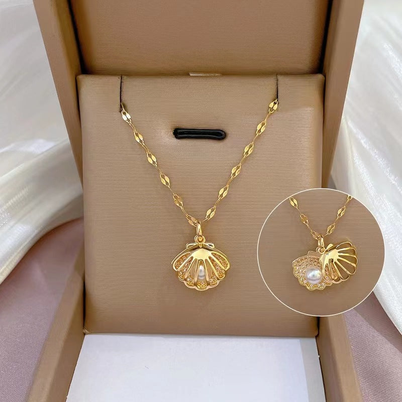 UNI-11022 - Pearl Sea Shell Gold - Necklace
