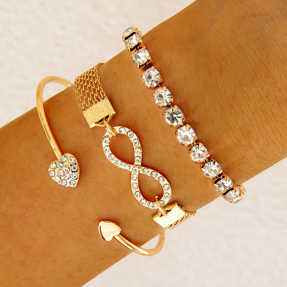 UNI-10162 -Infinity Gold Diamonds Bangle & Bracelet Set Of 3