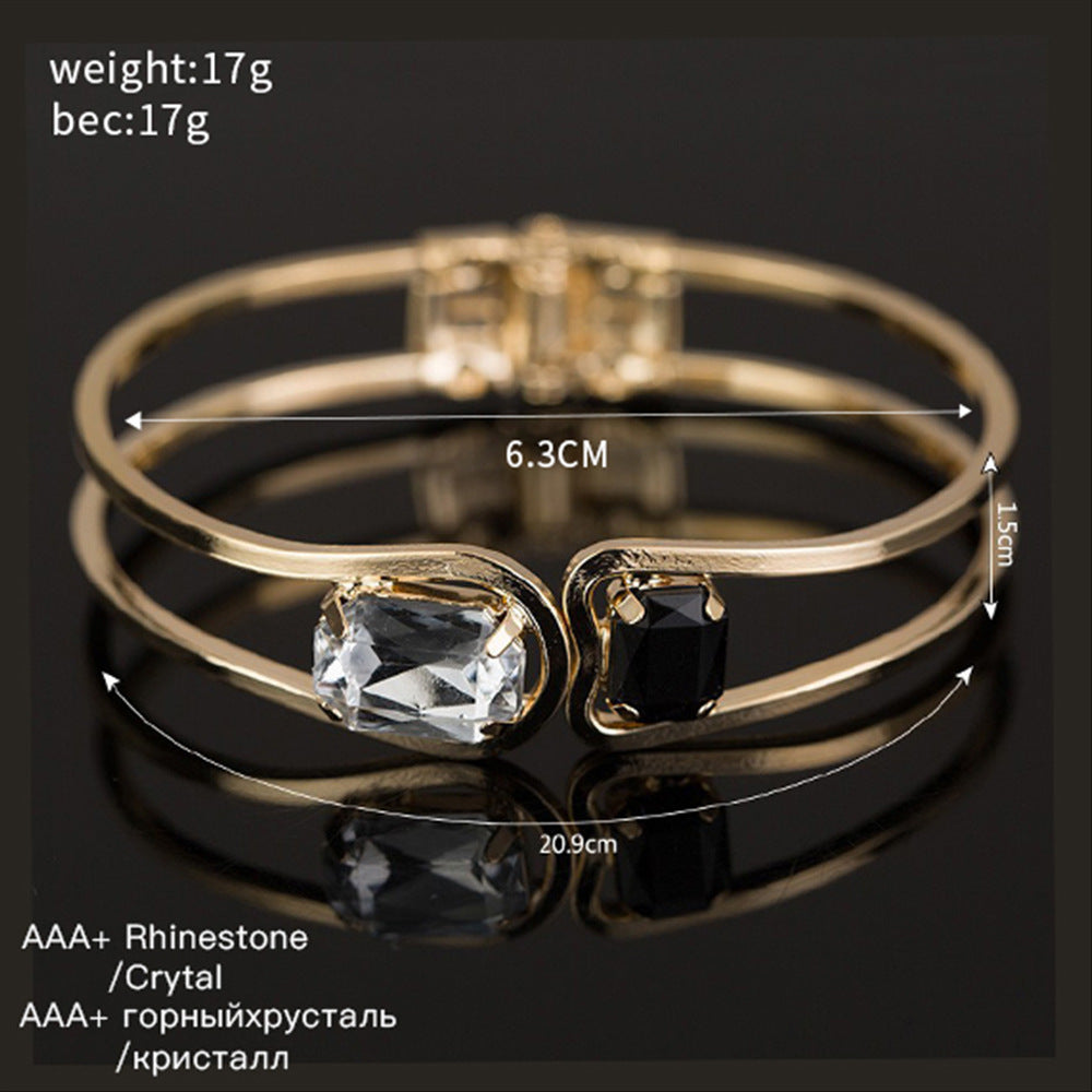 UNI-10520 - Crystal Diamond Black & White Bangle - Bracelet