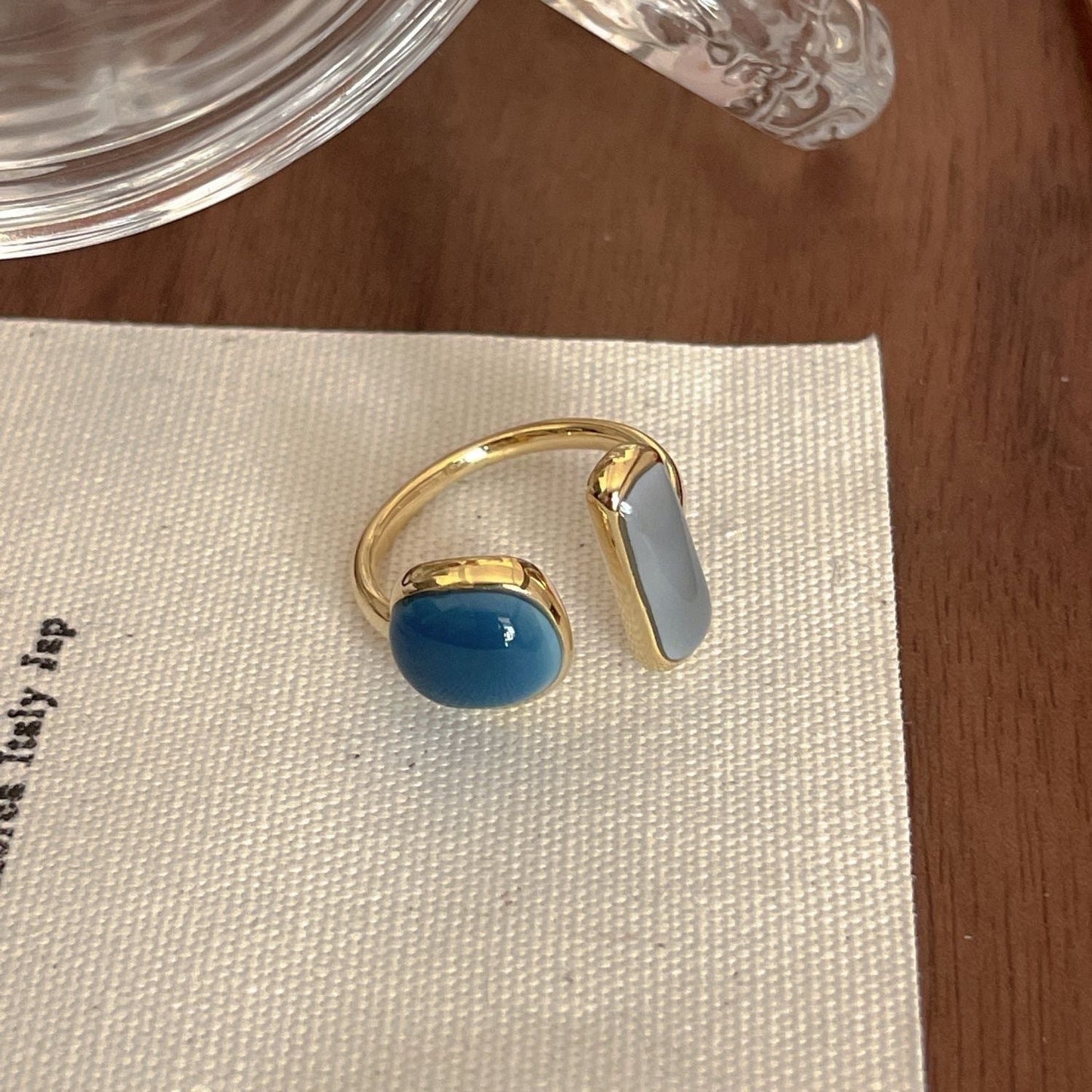 UNI-11972 - Blue & Grey Enameled Gold - Ring