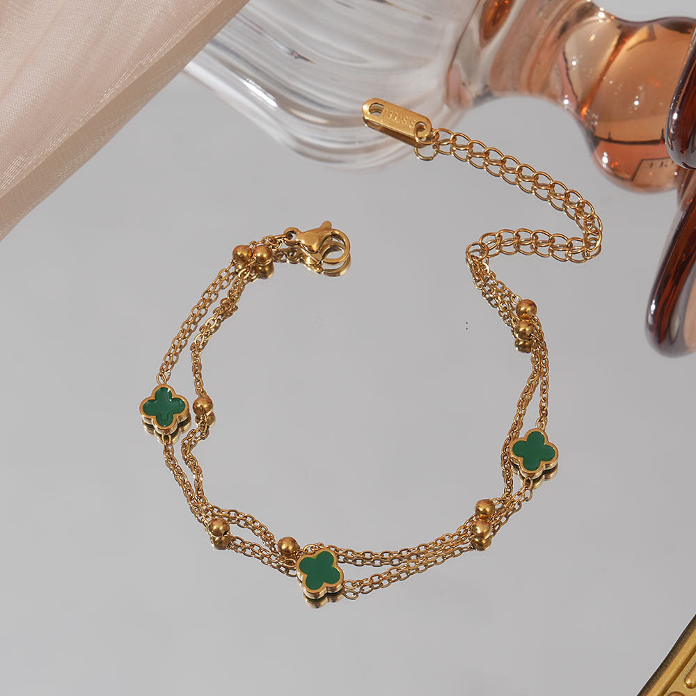 SS-11433 - Green Flower Double Layer - Bracelet