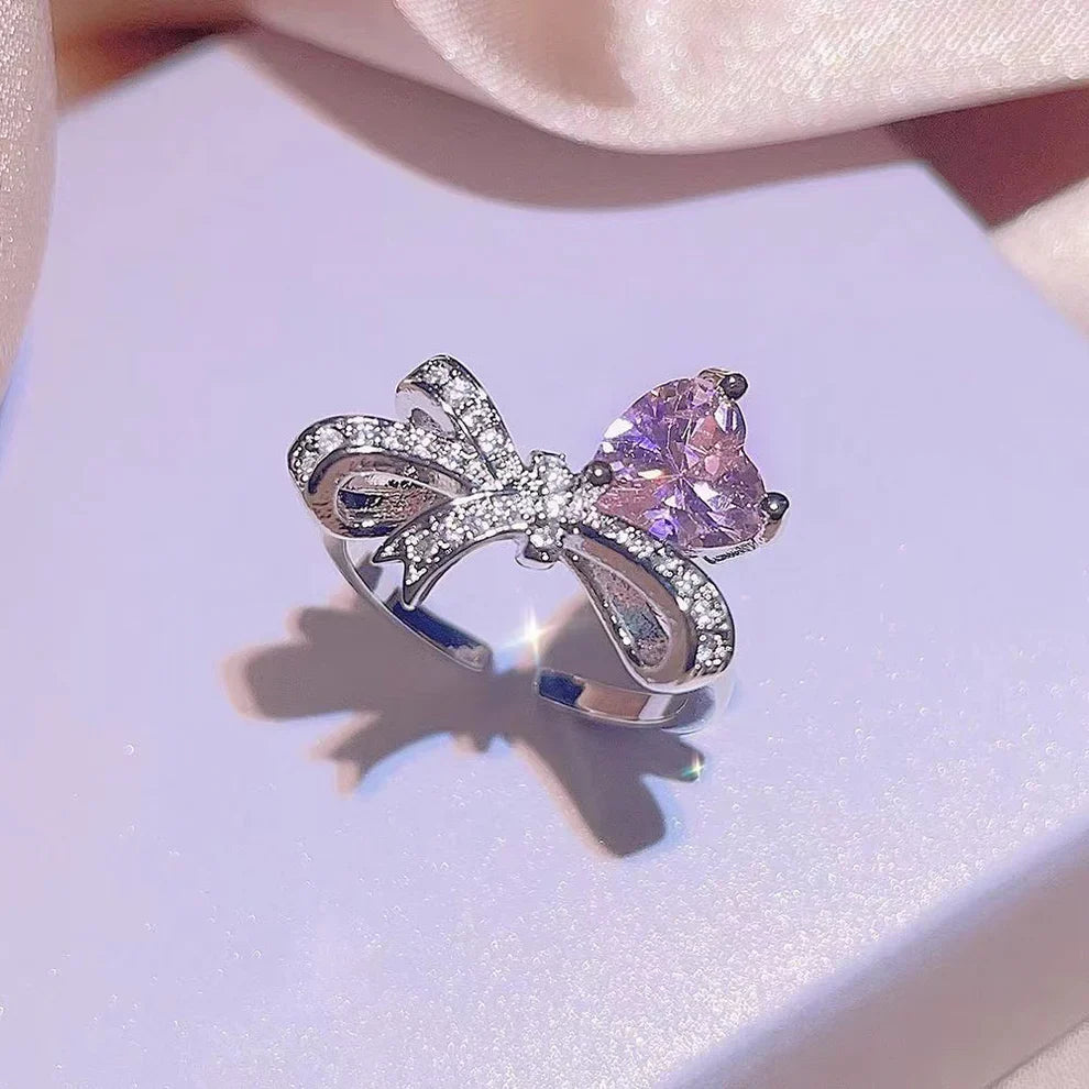 UNI-11035-3 - Bow Heart Diamond Silver - Ring