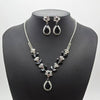 UNI-11952 - Black Diamond Leaves Silver - Jewelry Set