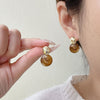 UNI-12014 - Gold Foil Amber Stone - Earring