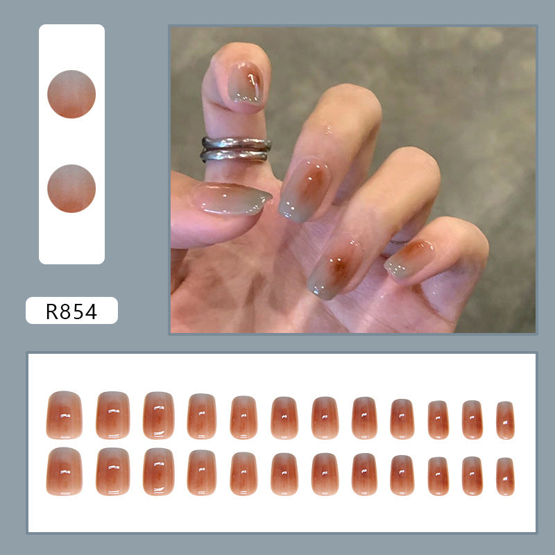 N-265 - Amber Coffee - Press On Nail Set Of 24 - Free 24 Pcs Sticker Sheet Included