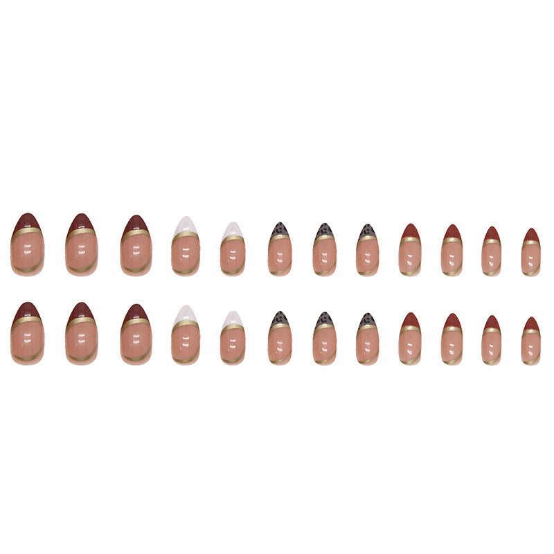 N-255 - Foiled Line - Press On Nail Set Of 24 - Free 24 Pcs Sticker Sheet Included