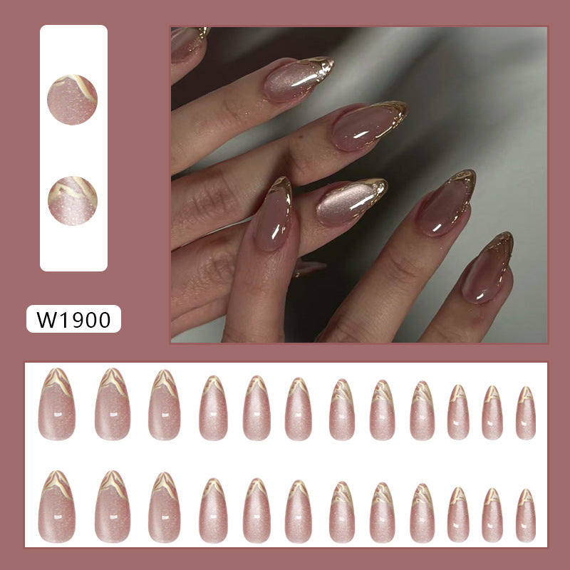 N-282 - Pinkish Gold Foil - Press On Nail Set Of 24 - Free 24 Pcs Sticker Sheet Included