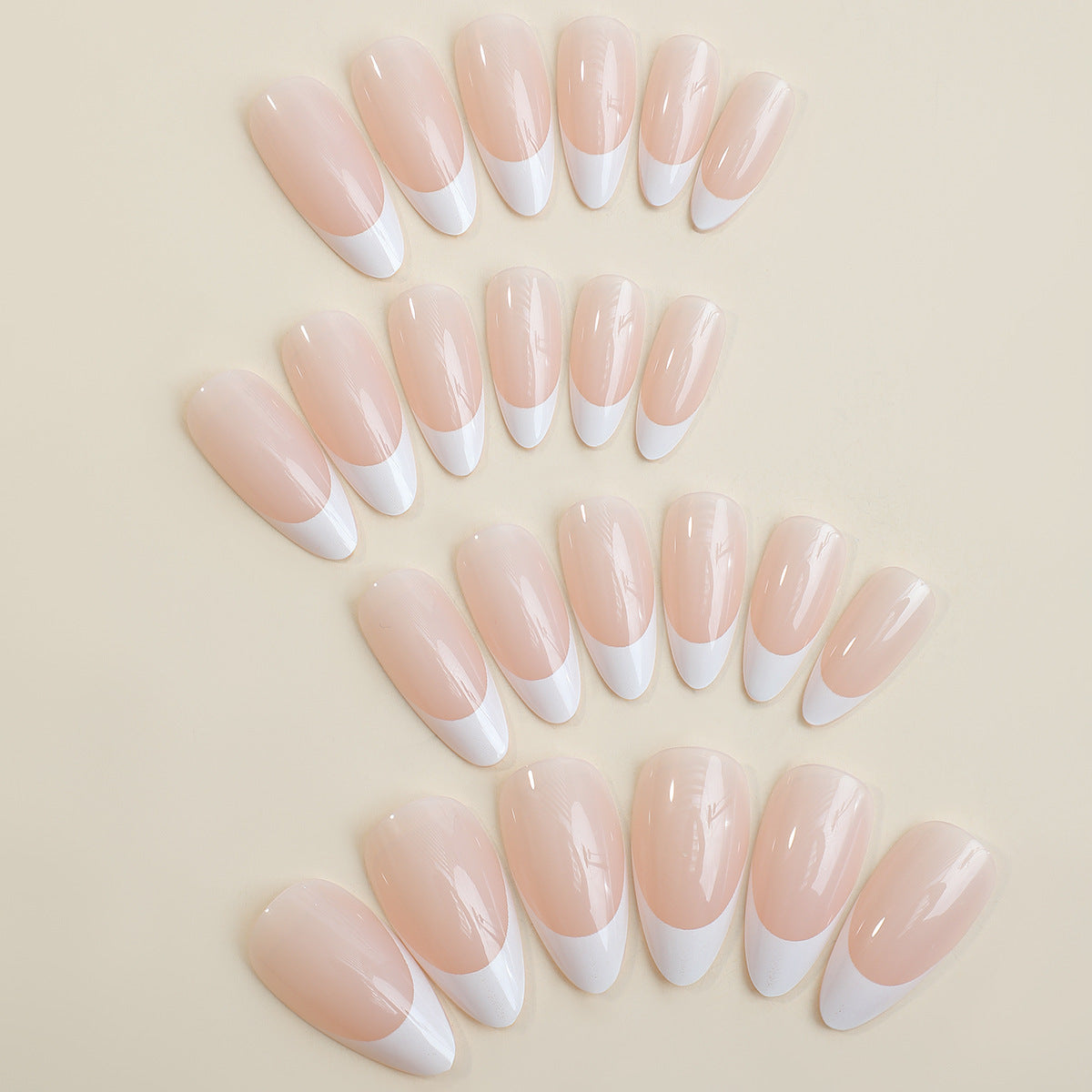 N-218 - Light Peach & White - Press On Nail Set Of 24 - Free Nail Kit Included