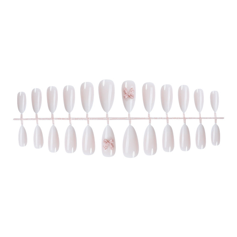 N-219 - White Pastel Bow - Press On Nail Set Of 24 - Free Nail Kit Included