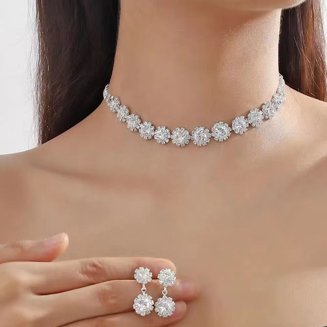 UNI-11961-11962 - Diamonds Neck Round Gold & Silver - Jewelry Set