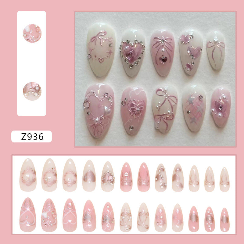 N-276 - Sweet Bow - Press On Nail Set Of 24 - Free 24 Pcs Sticker Sheet Included