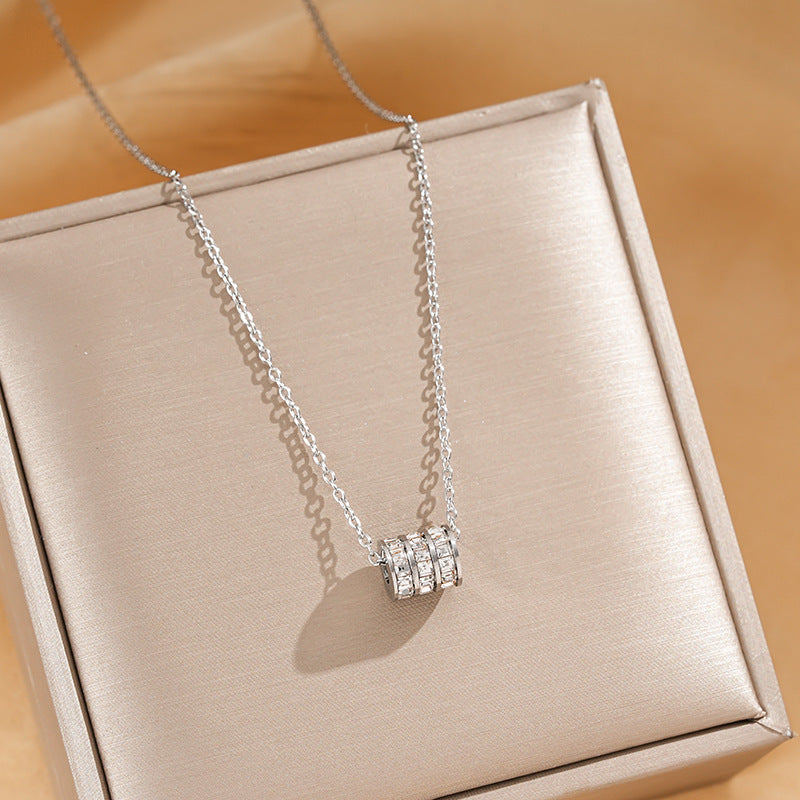 SS-12005 - Circle Diamonds Silver - Necklace