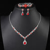 UNI-11941 - Premium Teardrop Red Diamonds Silver - Jewelry Set Of 3