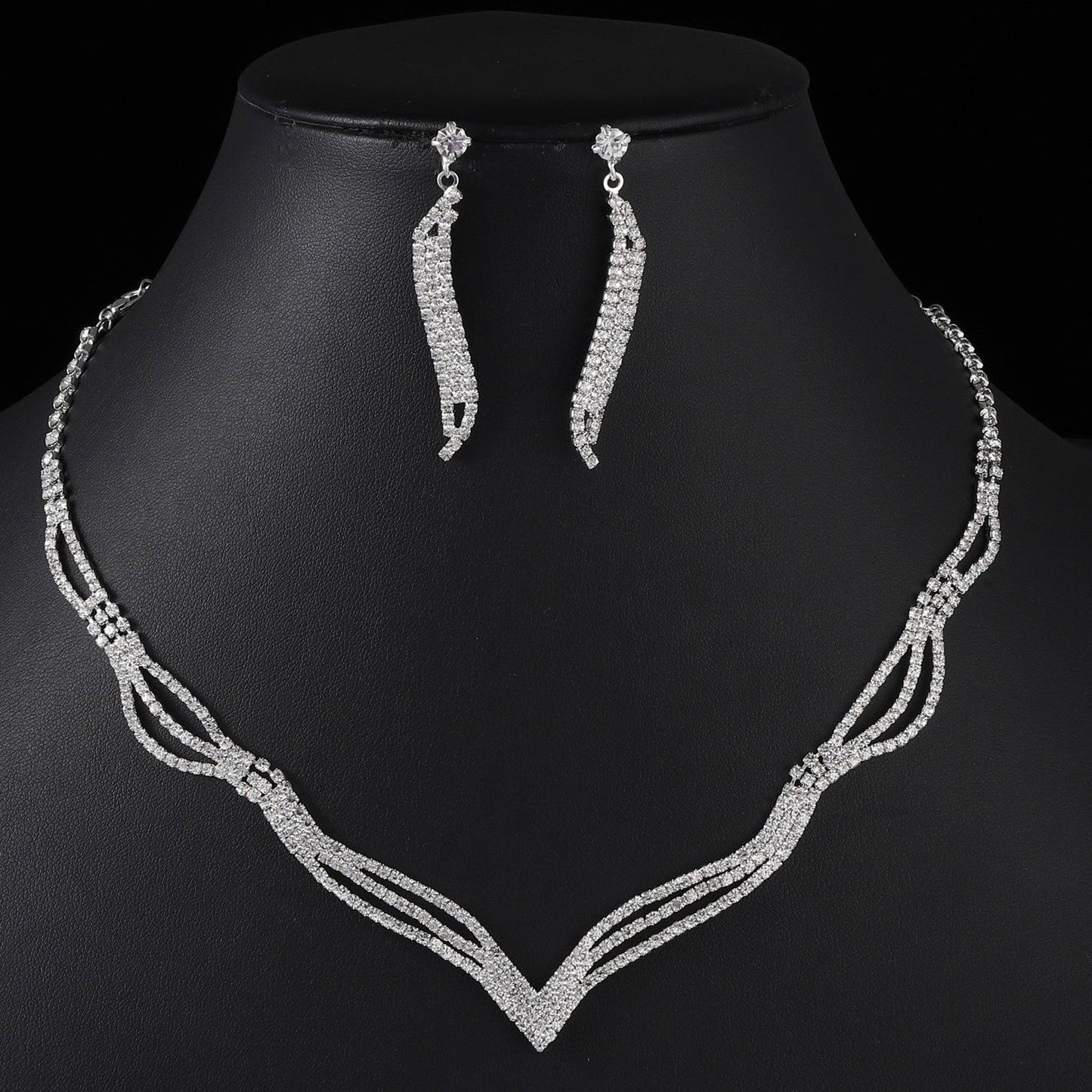 UNI-11926 - Classy Silver Diamonds Fancy - Jewelry Set