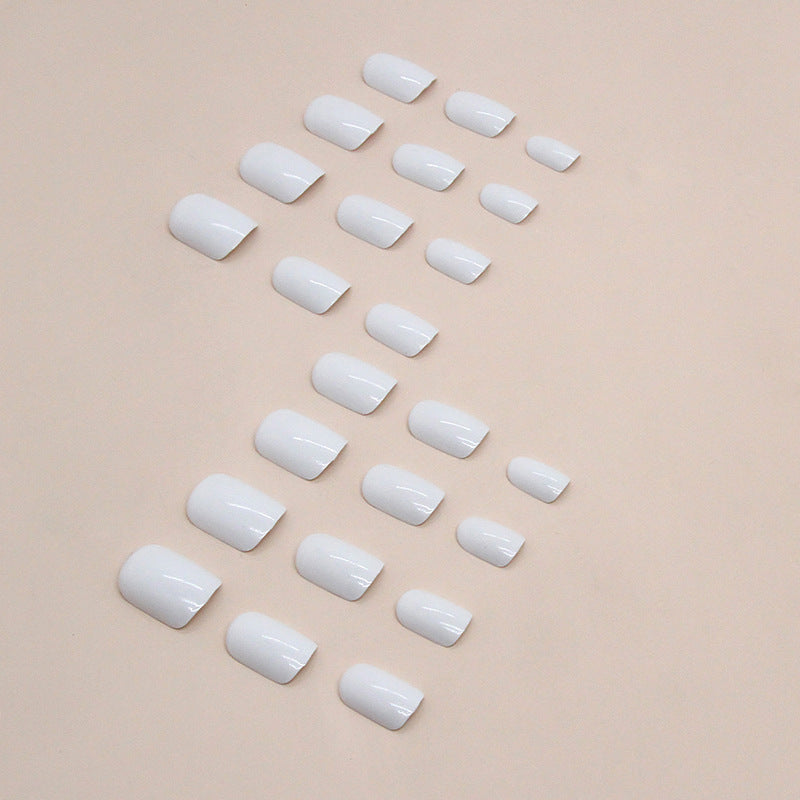 N-285 - White Square - Press On Nail Set Of 24 - Free 24 Pcs Sticker Sheet Included