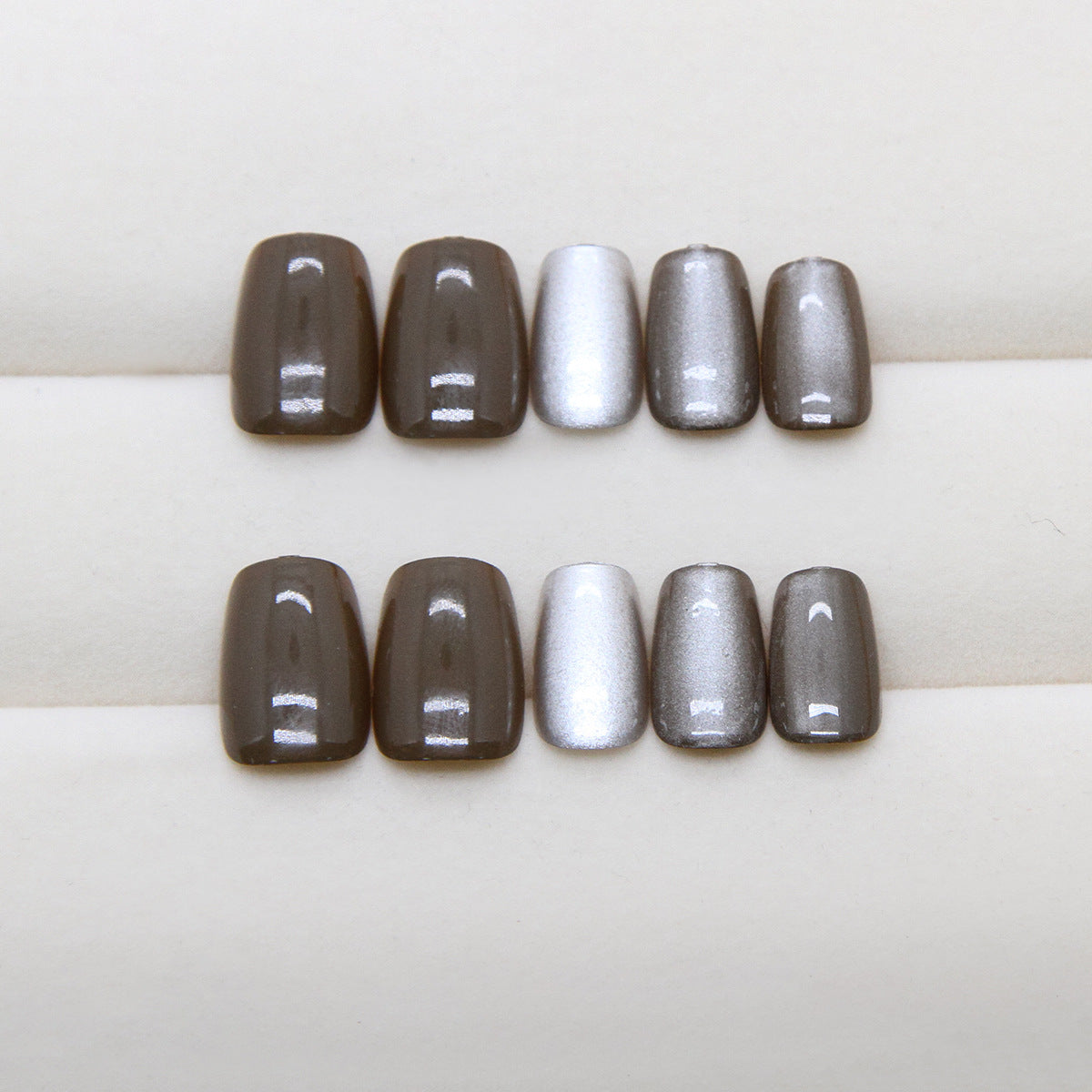 N-253 - Coffee & Crystal White - Press On Nail Set Of 24 - Free 24 Pcs Sticker Sheet Included