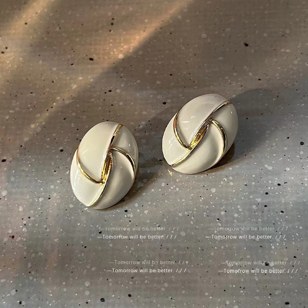 UNI-12142- Classy White Oval Gold Foil - Earring