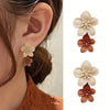 UNI-12016 - Double Flower Beige & Brown - Earring