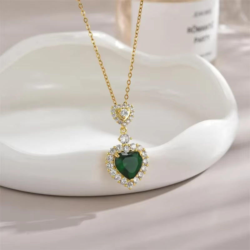 Green Diamond Heart - Necklace