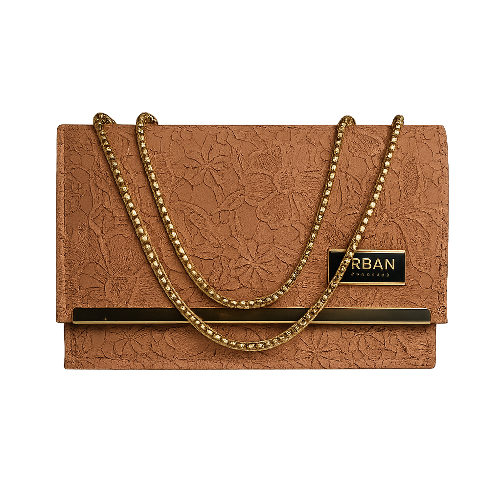 Peach Textured URBAN Clutch Elegant Chain Handbag for Women