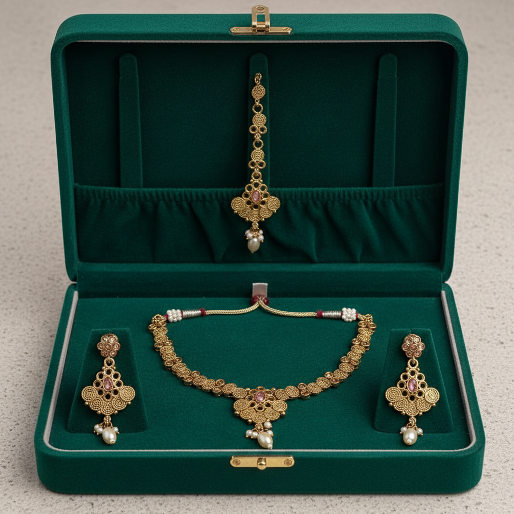 PJ-130 - Premium Pink Diamonds Gold Flowers - Jewelry Set