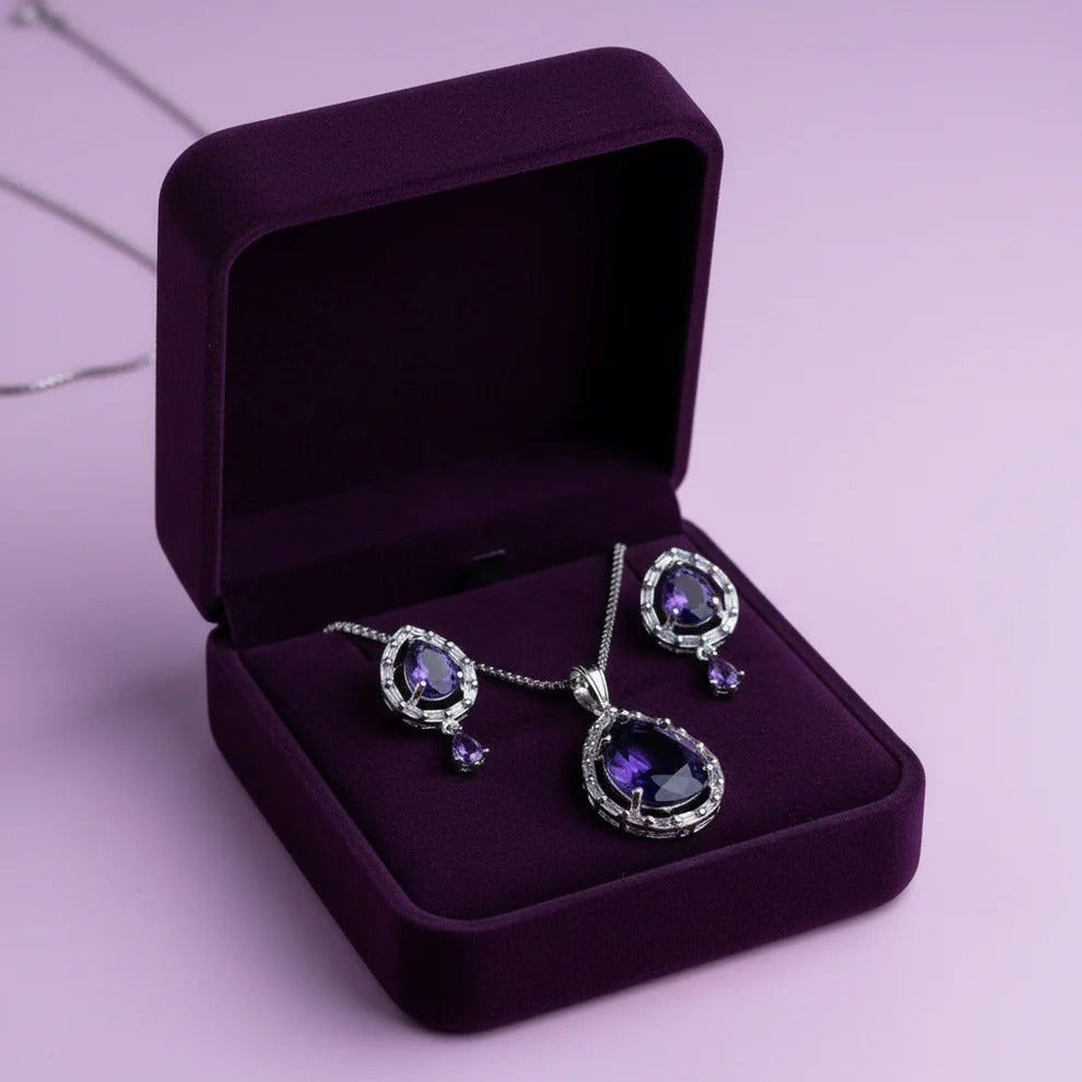 Purple Natural Stone Silver - Jewelry Set