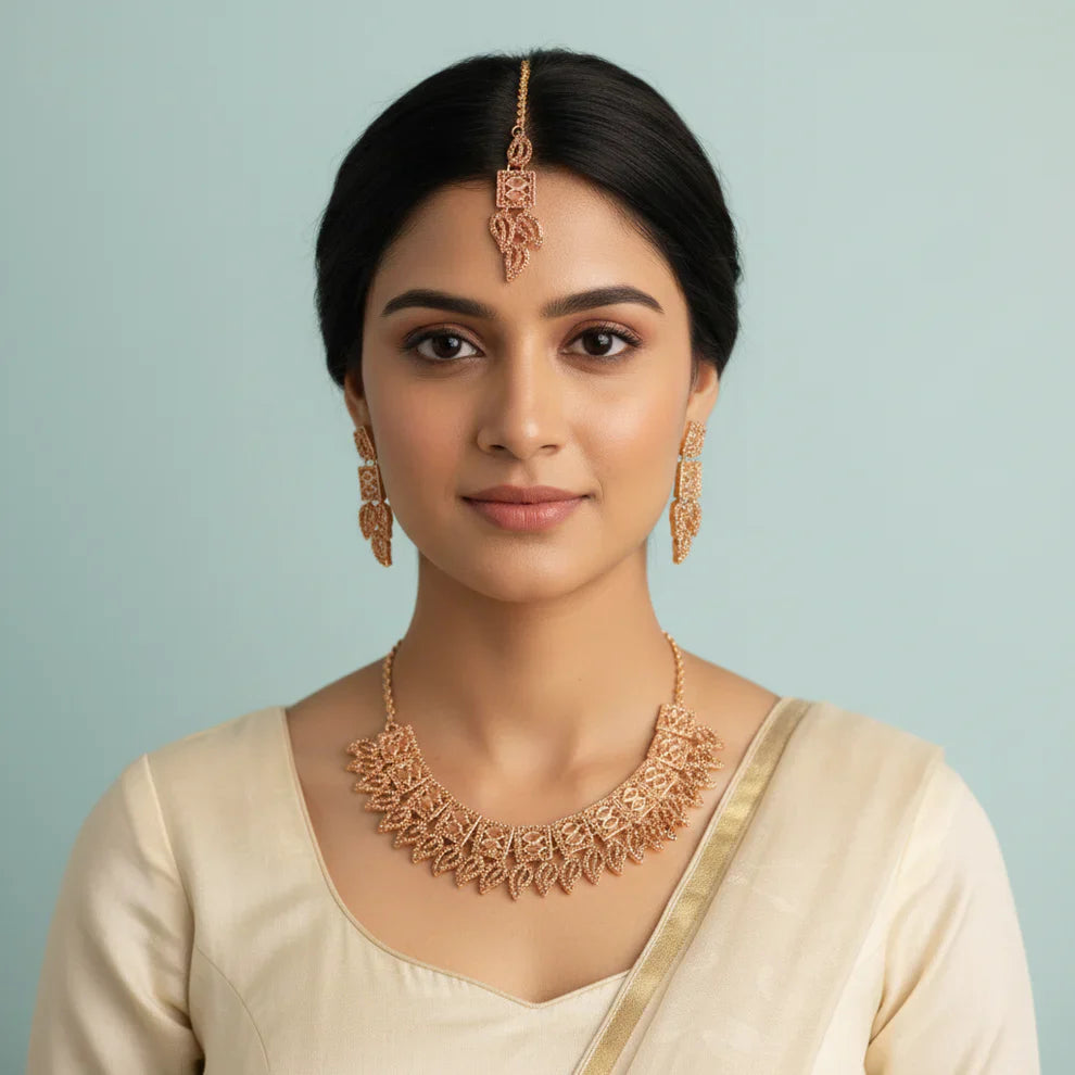 PJ-117- Zircon Tear Leaf Chorsi Set