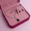 PJ-135 - Black Natural Stone Rain Drop Diamonds Silver - Jewelry Set Of 2