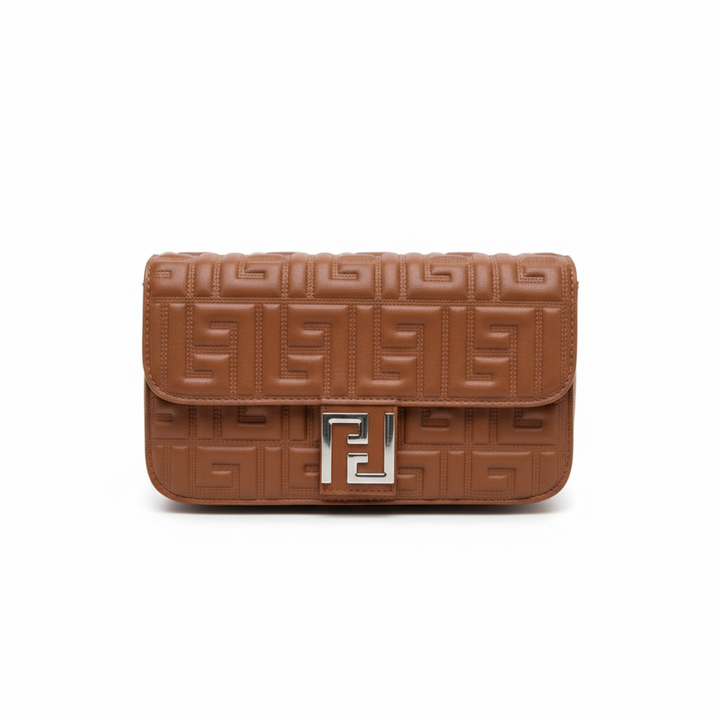 ELORE Luxury Monogram Textured Flap Shoulder Bag – Premium Vegan Leather Crossbody for Women