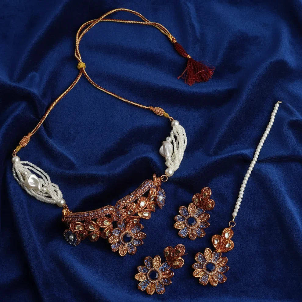PJ-118 - Blue Diamonds Flower Mala Set