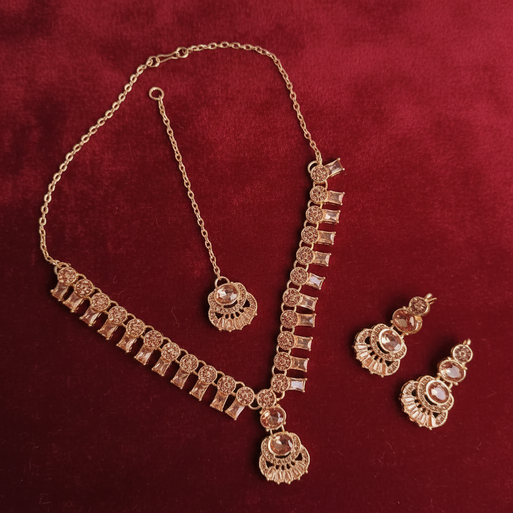 PJ-115 - Zircon Diamonds Mala Silver - Jewelry Set