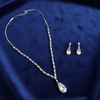 PJ-134 - Crystal White Natural Stone Rain Drop Diamonds Silver - Jewelry Set Of 2