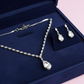 PJ-133 - Crystal Pink Natural Stone Rain Drop Diamonds Silver - Jewelry Set Of 2