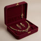 PJ-121 - Premium Gold Pearl & Flowers Maroon Diamonds - Jewelry Set
