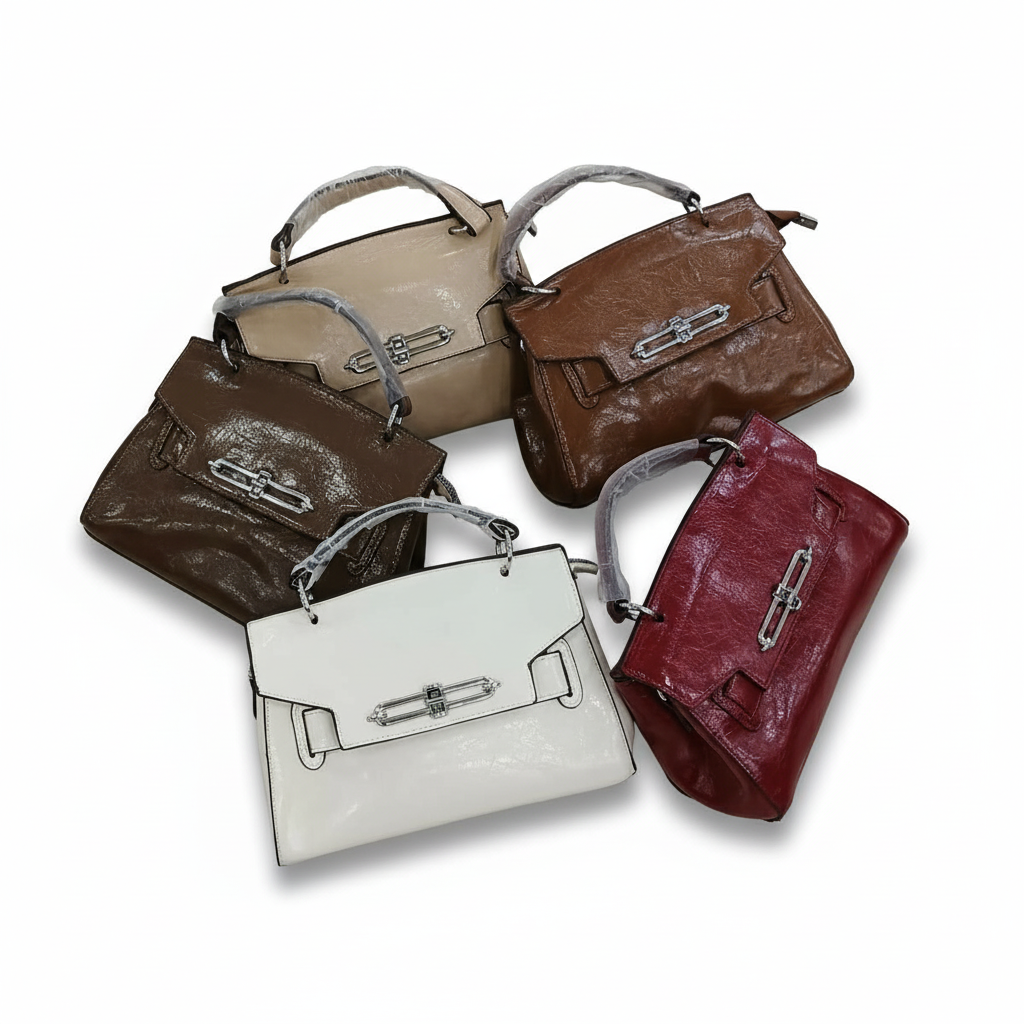 ELORE Luxury Metal Lock Top Handle Handbag – Premium Vegan Leather Women's Designer Bag