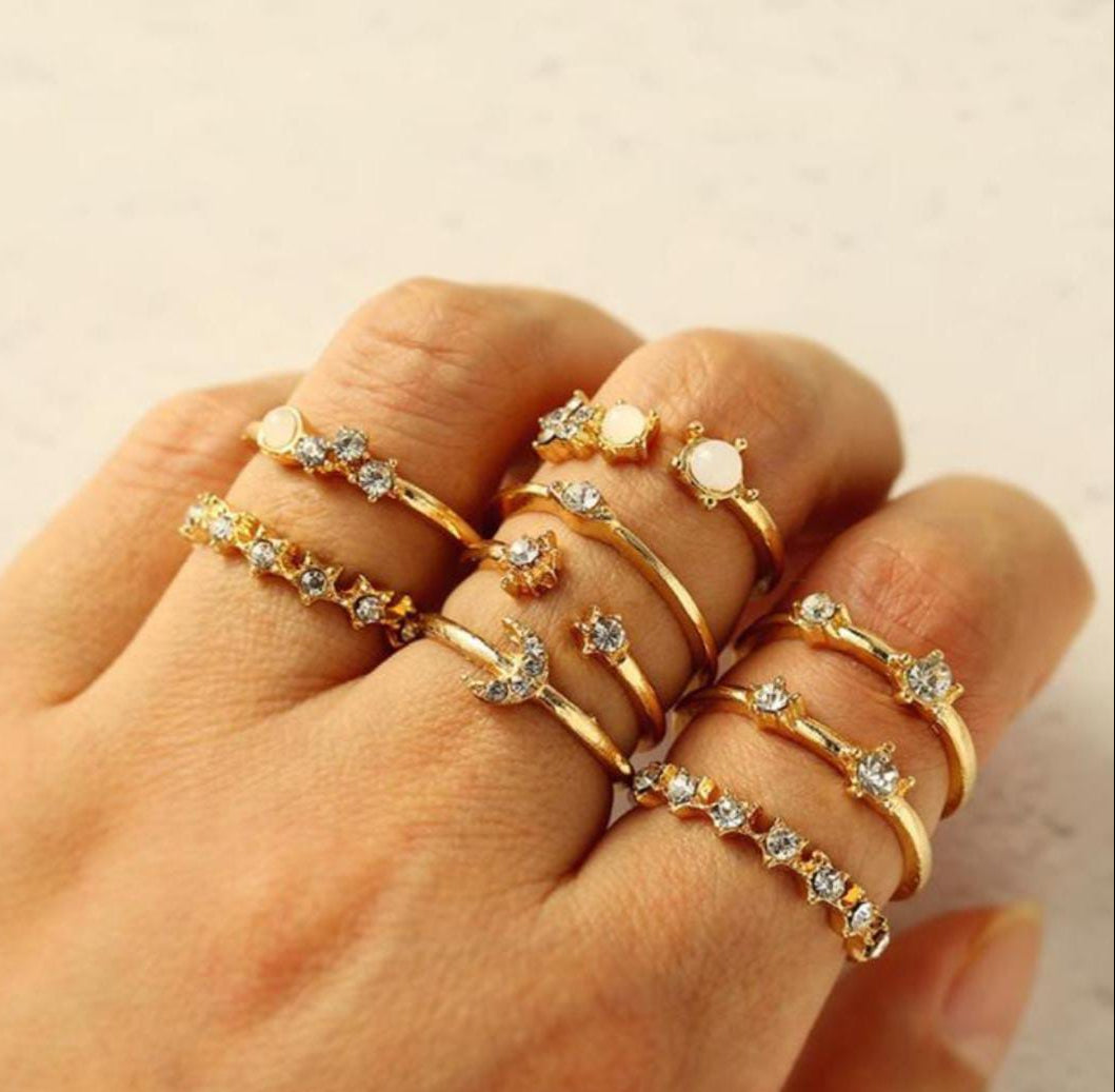 UNI-10168-41 - Foiled Moon Diamond - Ring Set Of 9